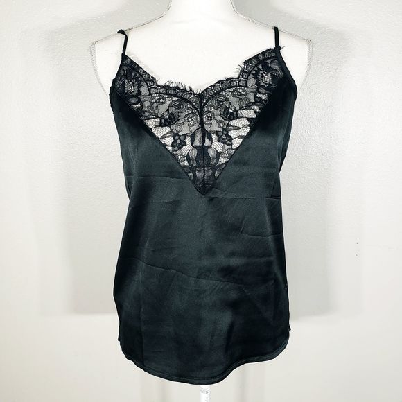 unknown Tops - Black Lace Deep V Thin Tank